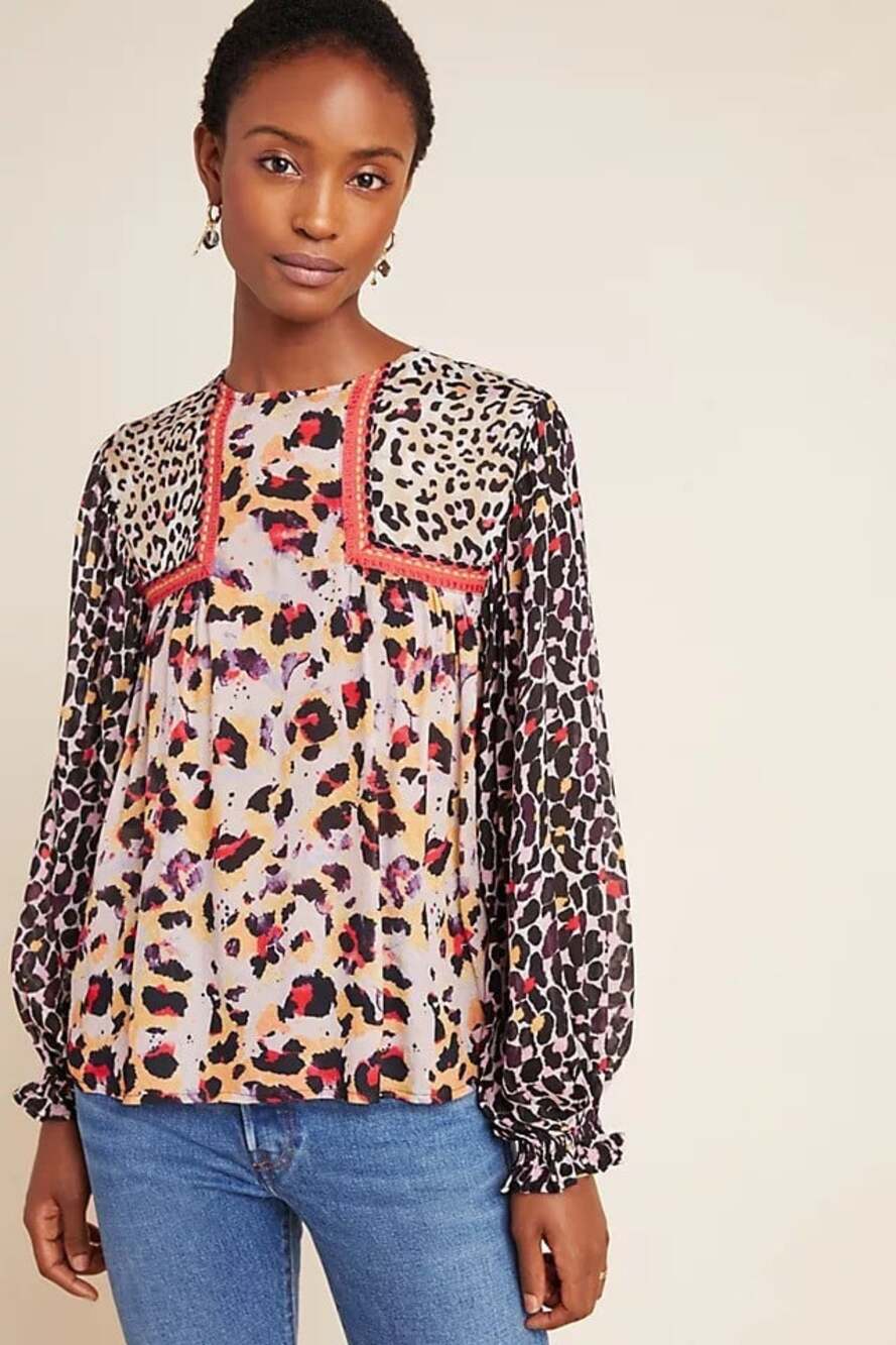 bl^nk London Blouse US L 12 EU 42 Womens Pink Black Leopard Print Blink NWT $195